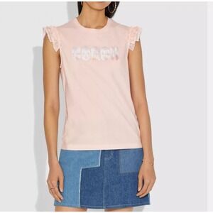 NWT!‎ Coach Print T Shirt With Embroidered Cap Sleeves X-SMALL
